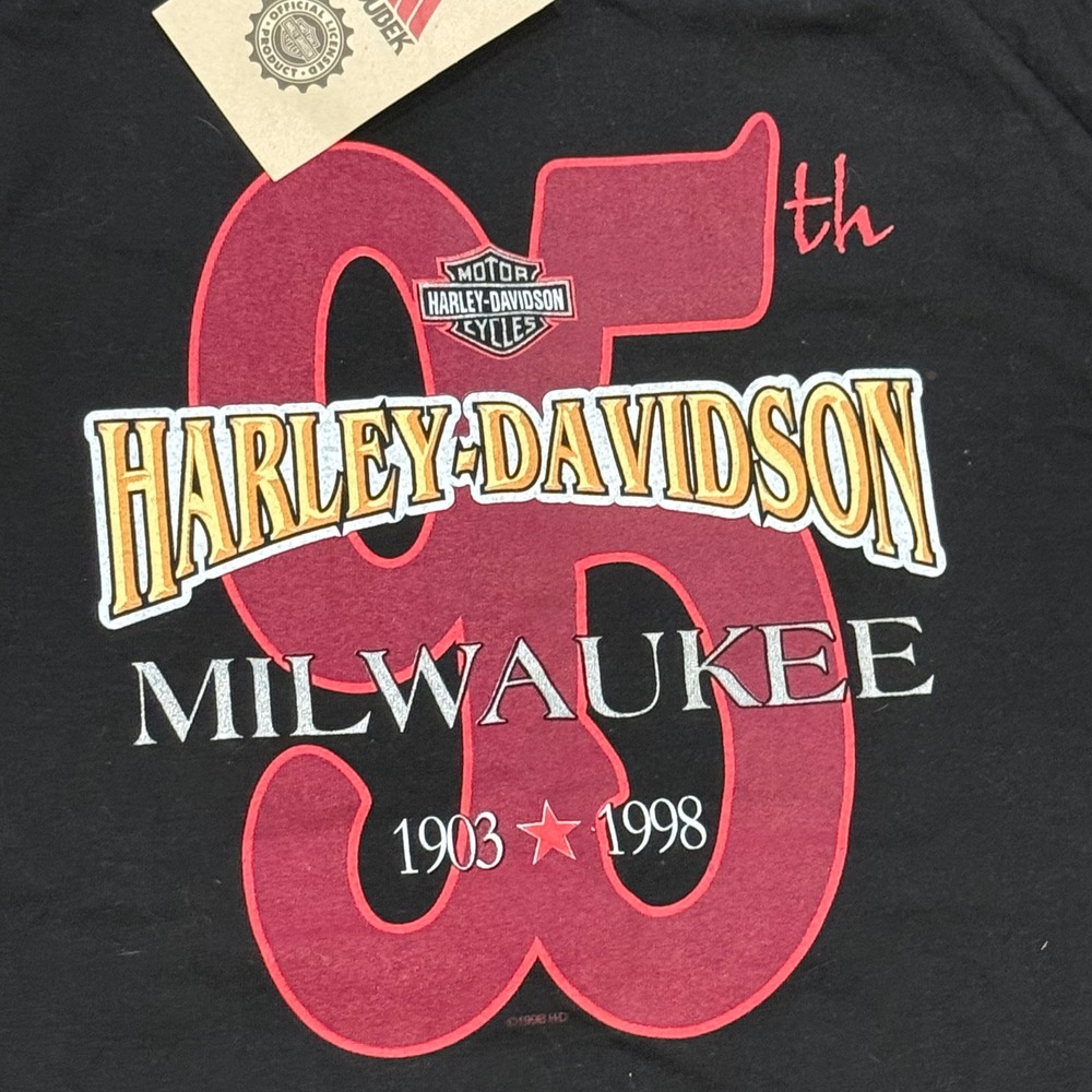 Vintage 1998 Harley Davidson 95th Anniversary T-Shirt Mens XL Black Holoubek NWT - Picture 6 of 6